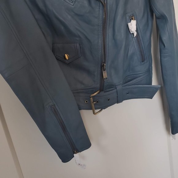NEW Michael Kors Blue Lamb Motorcycle Jacket XS - Picture 8 of 11